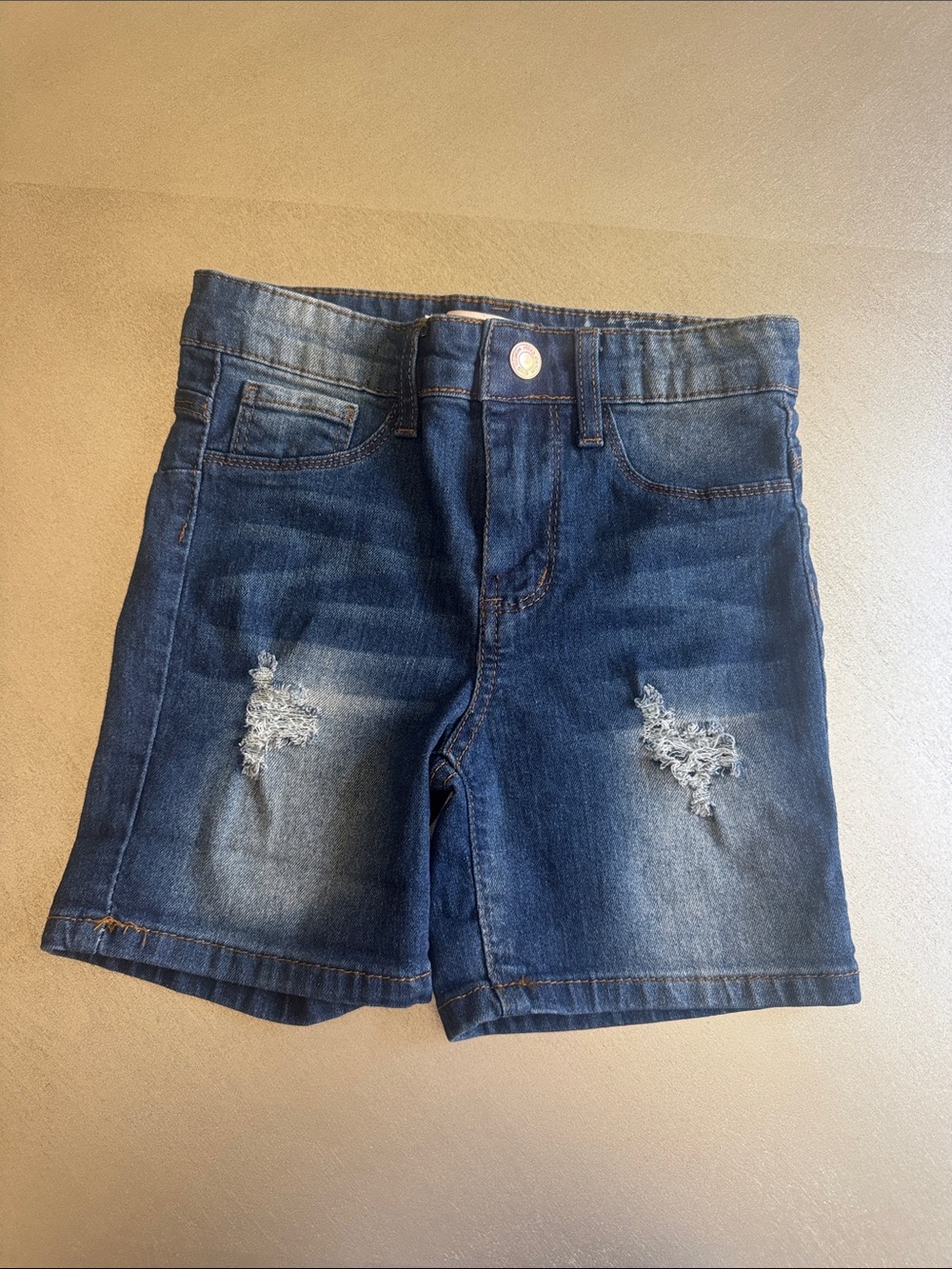 Kids Dark Blue Distressed Denim Shorts